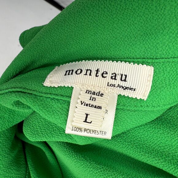 Shirt Dress belted Size Large Women's Green Short Sleeve Monteau LA - Picture 5 of 8